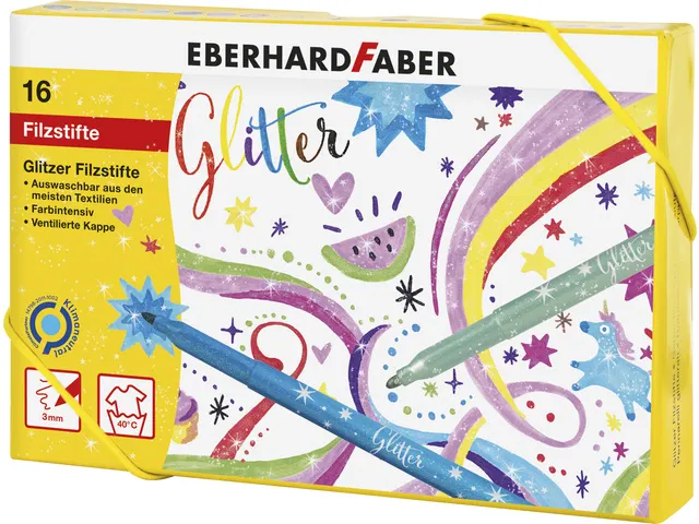 Viltstiften Eberhard Faber glitter assorti doos á 16 kleuren