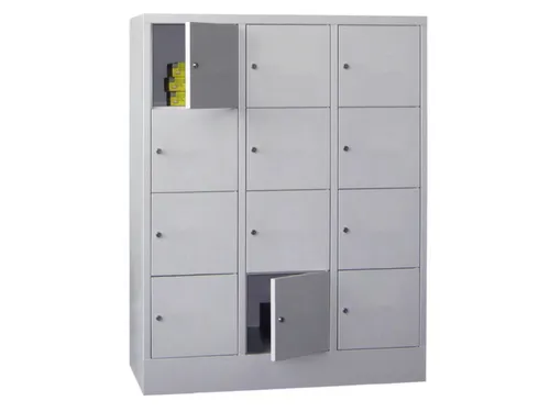 lockerkast,HxBxD 1518x1200x500mm,3x4vakken,RAL7035,front RAL3000