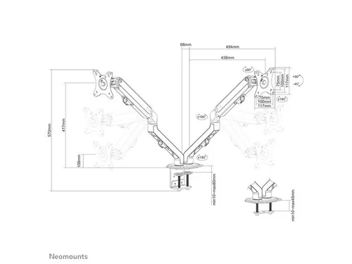 Monitorarm FPMAD650D 2 schermen tot 27 inch Zwart