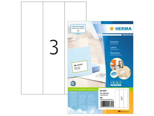 HERMA 4657 Premium etiketten A4 70x297mm Wit 300 stuks