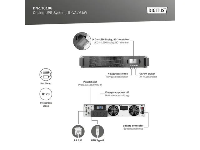 Digitus OnLine UPS-systeem 6000VA/6000W dubbel conversiesysteem