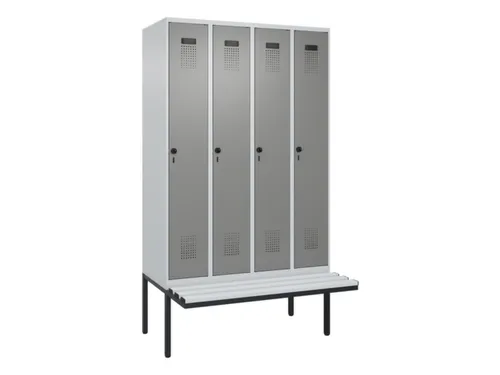 locker met bank,HxBxD 2120x1200x815mm,4vak,vak B 300mm,draaigrendel