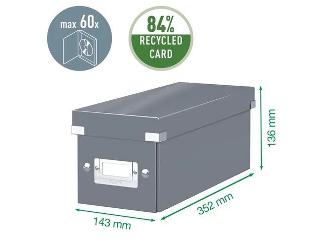 Cd-box Leitz Click & Store 143x136x352mm Wit 84% gerecycled karton