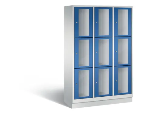 Lockerkast 1800x1200x500mm 3x3 vakken Cilinderslot, Sokkel, RAL5010