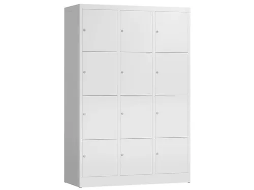 Lockerkast 1800x1185x500mm 3x4 vakken cilinderslot, sokkel, RAL9003