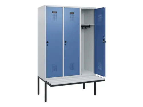 locker met bank,HxBxD 1950x1200x815mm,3vak,vak B 400mm,draaigrendel