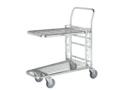 Ruimtebesparende Wagen,Draagverm. 300Kg,Stalen Schorenplaat,Duwbeugel