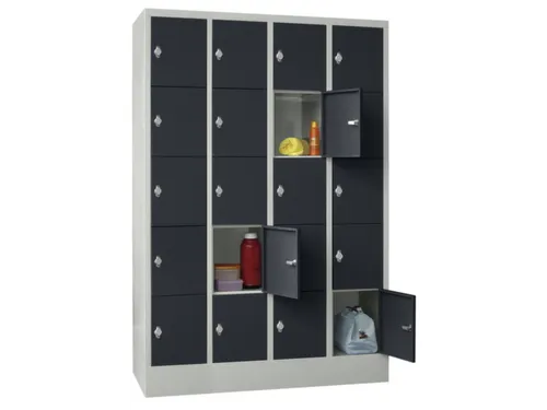 lockerkast,HxBxD 1850x1200x500mm,4x5vakken,RAL7035,front RAL7016