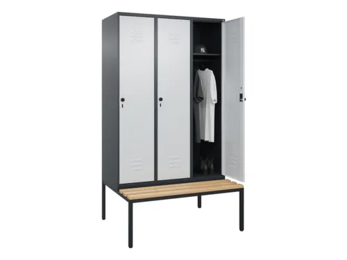 locker met bank,HxBxD 2120x1200x815mm,3vak,vak B 400mm,draaigrendel