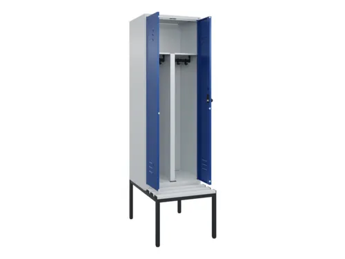 PBM-locker met bank,HxBxD 2120x600x815mm,2vak,vak B 300mm,draaigrendel