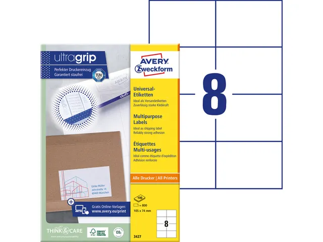Etiquette Avery Zweckform 3427 105x74mm blanc 800 pièces