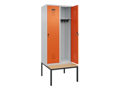 locker met bank,HxBxD 2120x800x815mm,2vak,vak B 400mm,draaigrendel