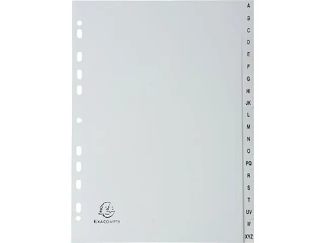 intercalaires pour ft A4, en PP, de A à Z, 20 onglets, gris