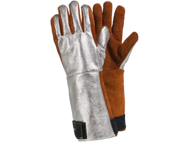 Tegera 585 lederen hitte/snijbestendige handschoen, grijs/rood, maat 1