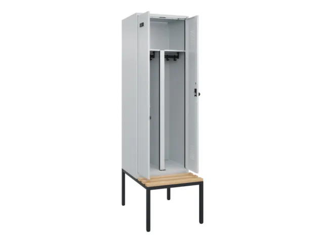 PBM-locker met bank,HxBxD 2120x600x815mm,2vak,vak B 300mm,draaigrendel
