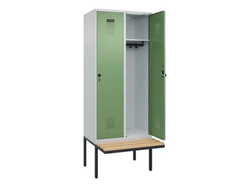 locker met bank,HxBxD 2120x800x815mm,2vak,vak B 400mm,draaigrendel
