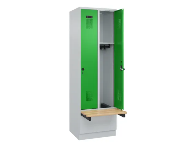 locker met bank,HxBxD 1950x600x815mm,2vak,vak B 300mm,draaigrendel