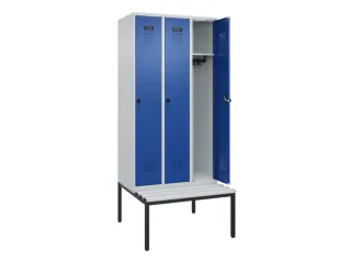 locker met bank,HxBxD 2120x900x815mm,3vak,vak B 300mm,draaigrendel - 1