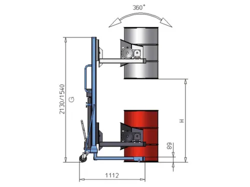 Verrijdbare Vatenheffer,Draagverm. 300Kg,Grijpsysteem M. Prismabekken