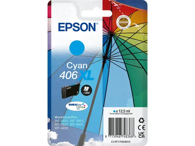 C13T17H24010 EPSON 406XL WF Inkt cyaan HC 1200 pagina's 12,5ml