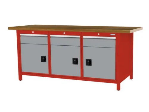 werkbank,HxBxD 860x2000x750mm,onderstel RAL3020,fronten RAL7040