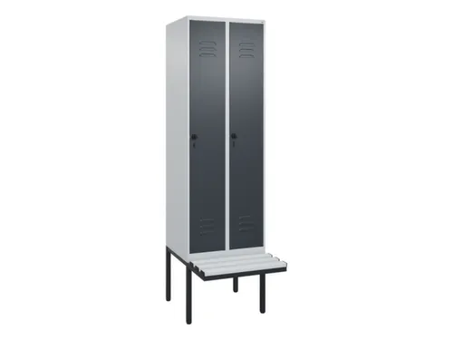 locker met bank,HxBxD 2120x600x815mm,2vak,vak B 300mm,draaigrendel