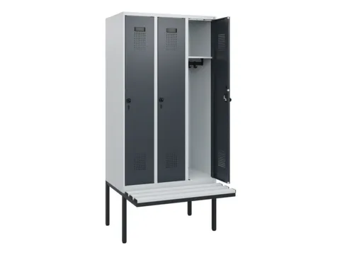 locker met bank,HxBxD 1950x900x815mm,3vak,vak B 300mm,draaigrendel