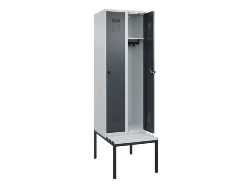 locker met bank,HxBxD 2120x600x815mm,2vak,vak B 300mm,draaigrendel