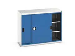 werkplaatskast 1000x1300x550mm 2xStalen bodem RAL7035 front RAL5010