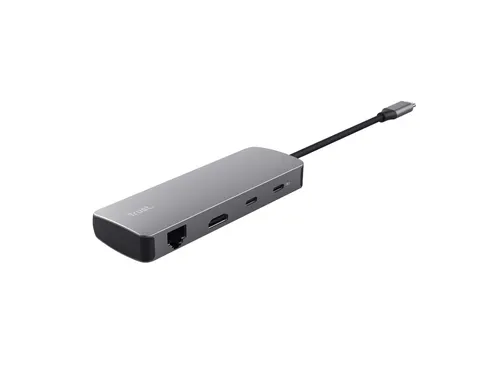 Trust 25672 Dalyx 8-in-1 adapter met meerdere poorten Grijs