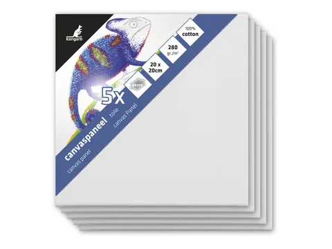 Canvaspaneel Kangaro 20x20 cm set 5 stuks 3mm board 280gr katoen 3x pr