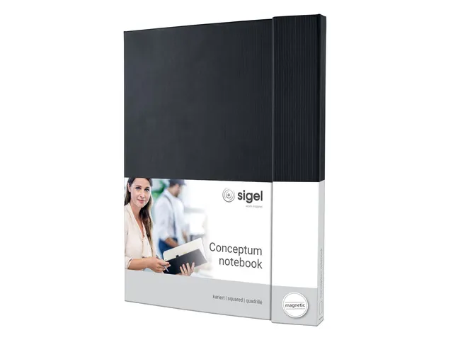 notitieboek Conceptum Pure hardcover magneetsluiting A4+ zwart ruit