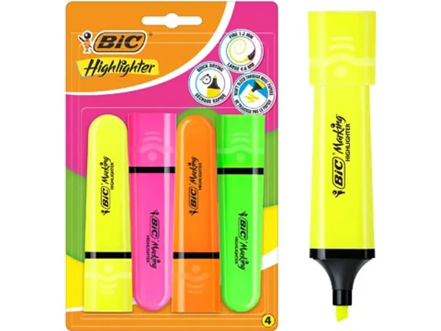 surligneur Highlighter Flat, couleurs assorties, blister de 4 pièces