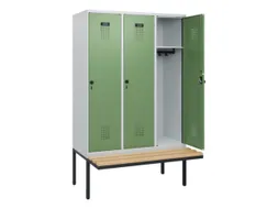 locker met bank,HxBxD 1950x1200x815mm,3vak,vak B 400mm,draaigrendel