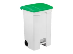 Contitop,mobiele afvalbak met pedaal 90L wit/groen/VE:3