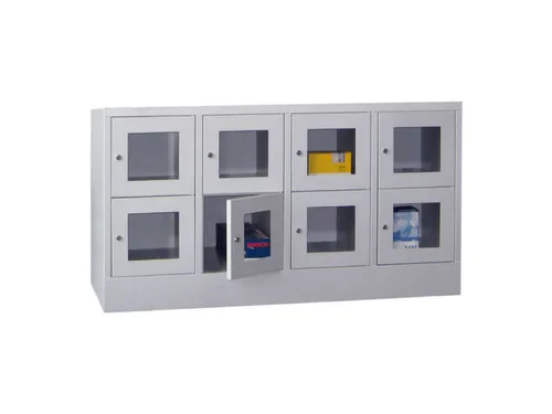 lockerkast,HxBxD 855x1600x500mm,4x2vakken,RAL7035,front RAL7035