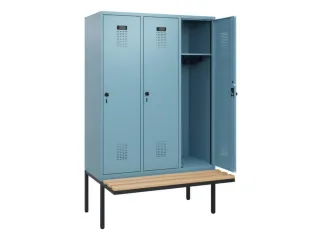 locker met bank,HxBxD 1950x1200x815mm,3vak,vak B 400mm,draaigrendel - 1
