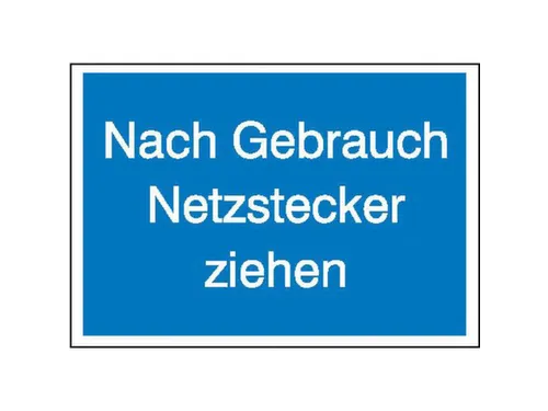 aanwijzingsbord,Na gebruik netstekker verwijderen,PVC,blauw/wit