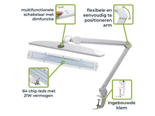 LED Bureaulamp Dimbaar 21W 84 LED's WIT