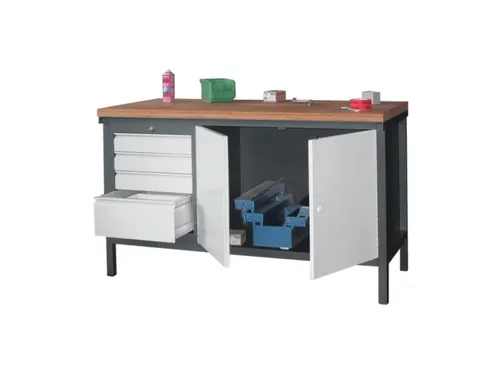 Werkbank 900x2000x700mm 4laden Frame/behuizing Ral7035 Front Ral7016