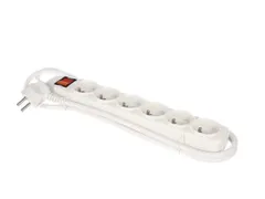 6voudige Stekkerdoos Schakelaar Overbelastingsbeveiliging Wit Penaarde