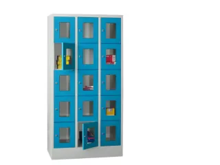 lockerkast,HxBxD 1850x900x500mm,3x5vakken,RAL7035,front RAL5012 - 2