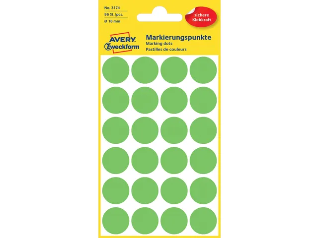 Etiket Avery Zweckform 3174 Rond Ø18mm Lichtgroen 96 Stuks
