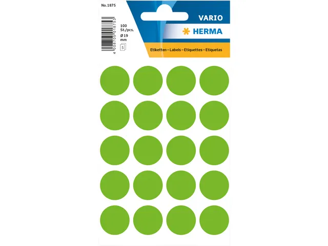 HERMA 1875 Multipurpose etiketten Rond 19mm Groen 100 stuks