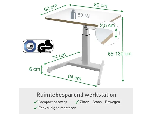 Zit-Sta bureau 80x60cm Leitz Ergo elektrisch klein