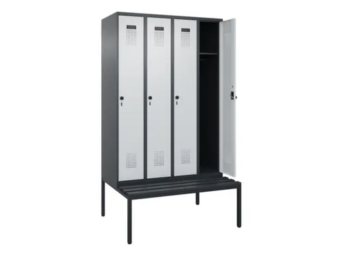 locker met bank,HxBxD 2120x1200x815mm,4vak,vak B 300mm,draaigrendel