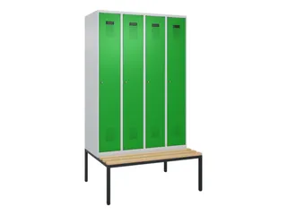 locker met bank,HxBxD 2120x1200x815mm,4vak,vak B 300mm,cilinderslot - 2