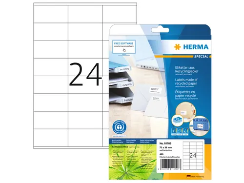 HERMA 10703 Etiketten gerecycled papier A4 70x36mm Wit 480 stuks