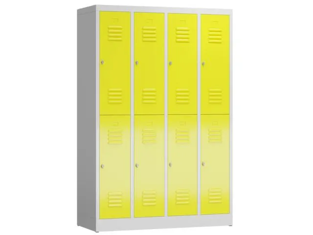 Dubbeldekse garderobekast 1800x1185x500mm 4x2vak klink RAL7035 RAL1018