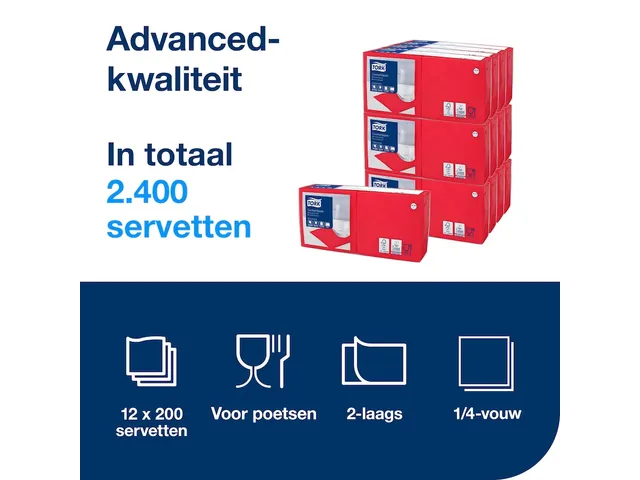 Tork 477826 Cocktailservet Advanced Rood 24x24cm